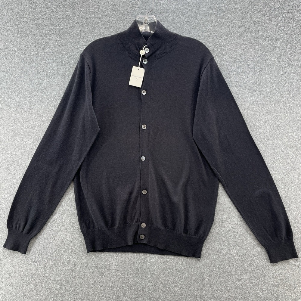 Angelo Nardelli Sweater Mens Small Navy Lightweight Wool Silk Mock Neck Italy